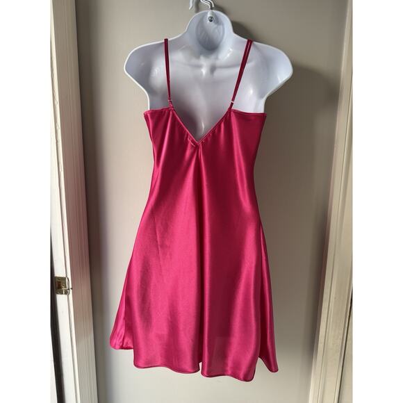 VTG Victorias Secret Y2K Satin Babydoll Slip Dress S Pink lace trim Coquette - Picture 2 of 13
